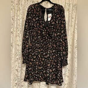 Daytrip Black Floral V-Neck Surplice Ruffle Hem Dress